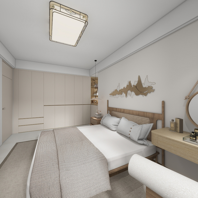 Semplici mobili in legno con guardaroba di colore chiaro