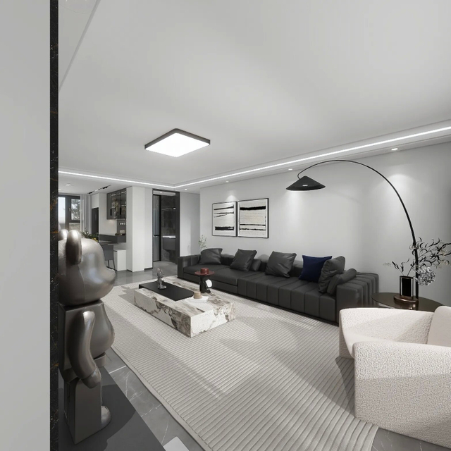 Gabinetto soggiorno in stile moderno in bianco e nero