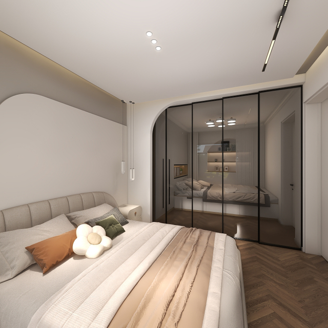 Camera da letto a forma di arco del guardaroba bianco