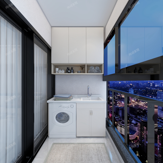 Balcone lineare in stile moderno con porta scorrevole